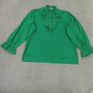 Anthropologie Anouk Grewal Top Kelly Green Eyelet Ruffle Trim‎